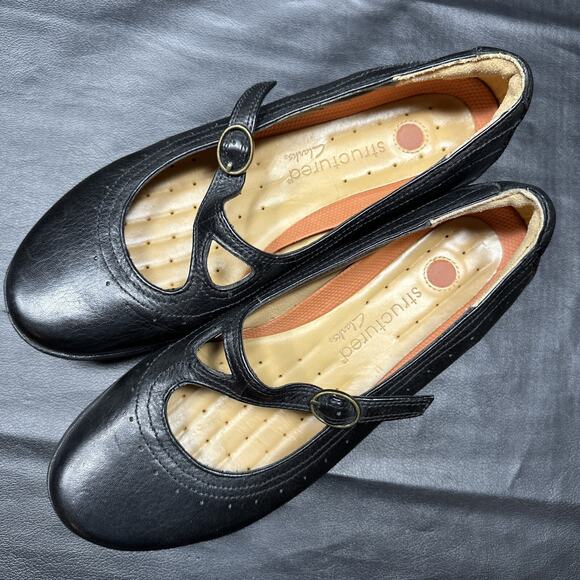 CLARKS UnStructured Shoes 7.5M Women’s Parody Mary Jane Flats Black Leather - 70 - Picture 2 of 11